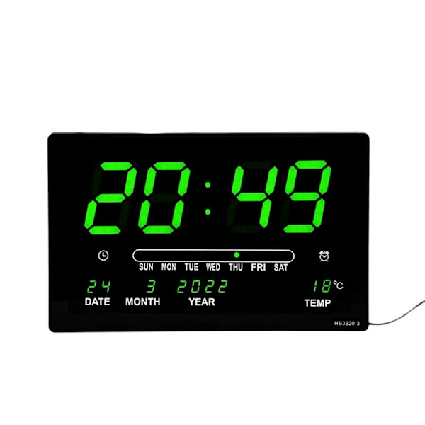 LED Evighetskalender Elektronisk Klocka Digital Väggklocka Alarm Temperatur Bordsur Vardagsrumsdekoration Grön