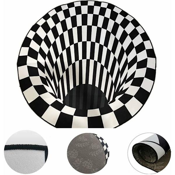 Pyöreä mustavalkoinen ruudullinen matto, 3D Vortex Illusion -matto, 3D Vortex -matto makuuhuoneeseen, olohuoneeseen, 3D-alueen matto, lattiamatto, Vortex Illusion -matto, geometrinen optinen matto-