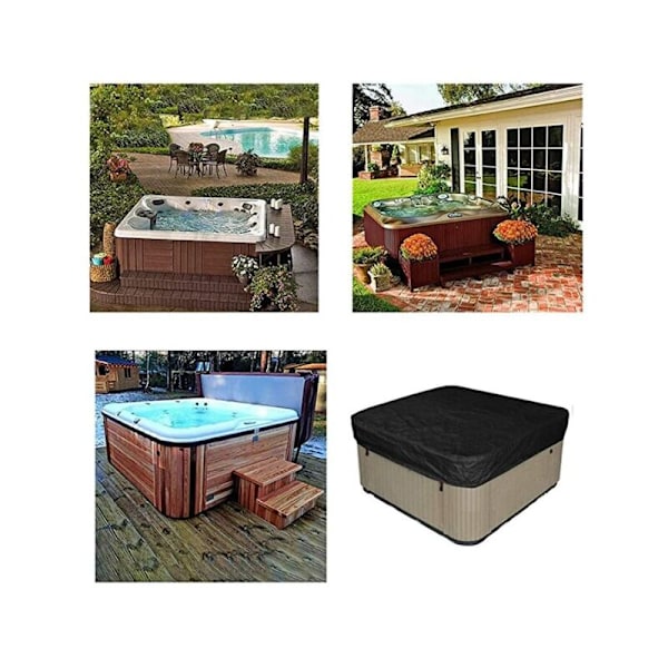 Kvadratisk Poolöverdrag Solskydd, Solskydd för Utomhus Spa Badkar Spaöverdrag UV-Resistent Överdrag, 220×220×30cm, Svart