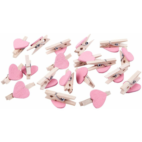 Mini Love Heart Træ Clips Besked Fotoholder Album Papirkort Stakes Fotografi Dekor - 20 Stk