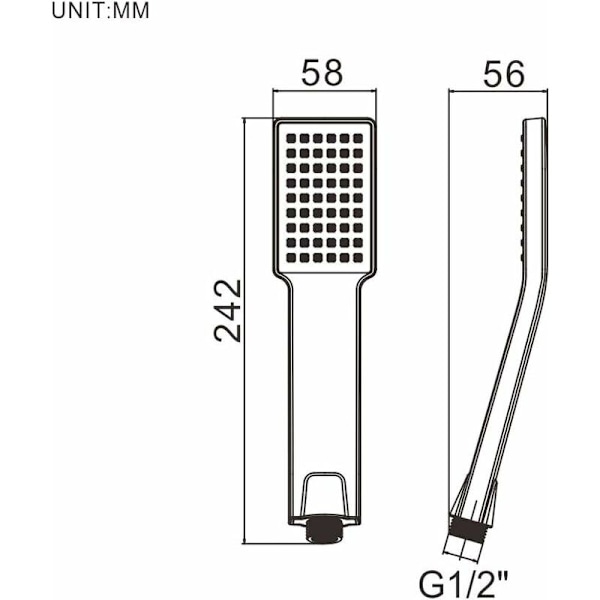 Tryk Vandbesparende Brusespand - Universal Håndbruser 1/2 Tomme Interface, Badeværelses Håndbruser Nem at Installere og Rengøre, Kvadratisk Brusespand, Ch