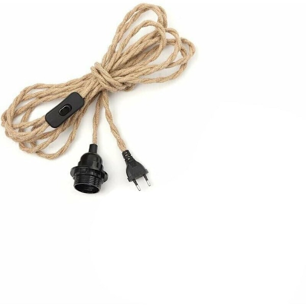 Hengende lampeledning i hamptau 3m, E27 sokkelbryter med pæreledning, for DIY-hengelampe Industriell hengende lampe Lysekrone Sokkel Vintage Elektrisk