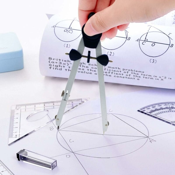 Sett med rustfrie stålkpasser og 5 tilbehør for barn til tegning, matematikk og geometri