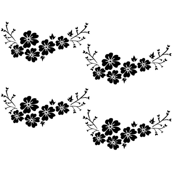 4X Sort Bilklistermærke Blomster Dekal Vandtæt Fjernelse Køretøj Dekoration Dækker Ridser