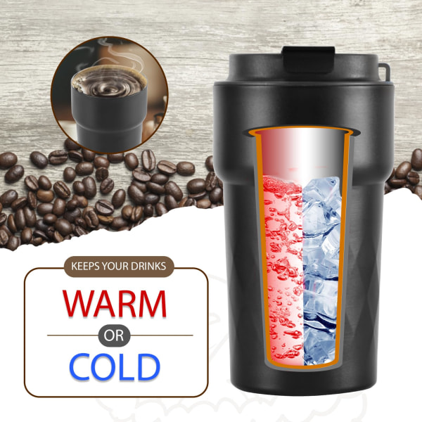 Smart Display-kaffekopp Spillsäker, isolerad kaffekopp att ta med överallt, Återanvändbar kaffemugg, vakuumkopp av rostfritt stål (svart)