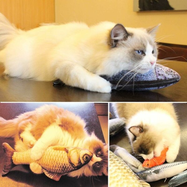 5 st kattmynta fiskleksaker, 20 cm kattmynta katt leksaker, kattmynta fisk, simulering plysch fisk, fylld fisk, interaktiv kattkudde, katt plyschleksak för kattunge kattunge
