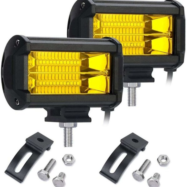 2x 5 tum 72W LED arbetslampor Vattentäta Offroad Pod Dimljus Gula Lampor för Lastbilar ATV UTV Bo