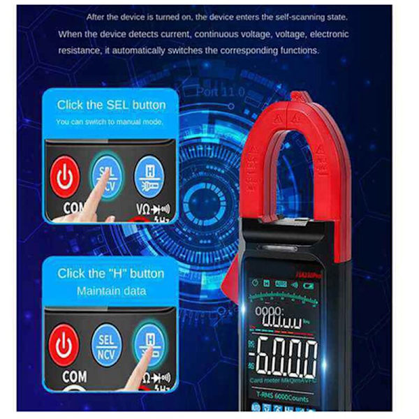 Tangamperemeter DC/AC spænding digital tangamperemeter 6000 tæller 400A multimeter farveskærm spændingstester FS8330Pro