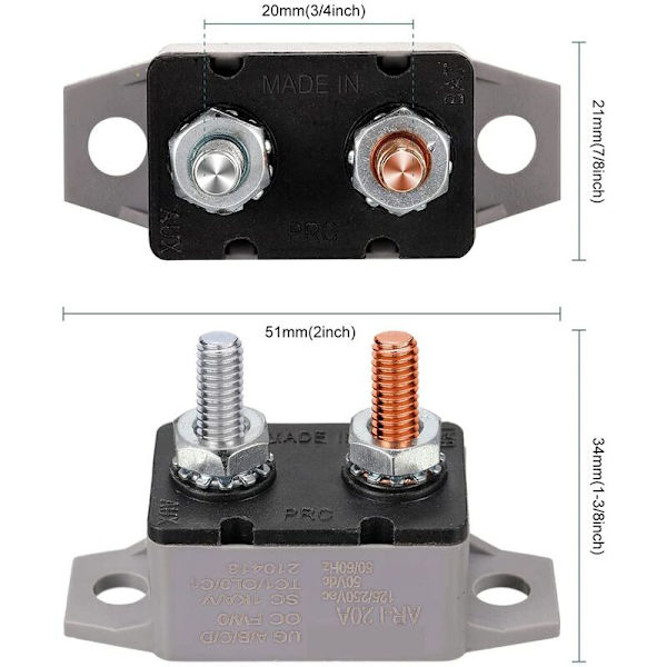 4 stk. DC 12V-24V Automatisk Nulstilling Sikringsautomat med Dæksel Stud til Bil og Mere (20 Amp)