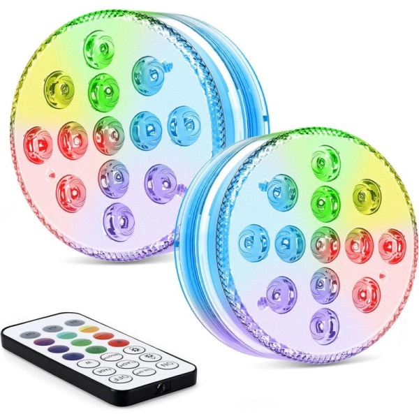 Sukellettavat LED-valot GolWof 2-pakkaus 13-LED sukelluksen kestävä LED-lamppu 16 RGB-väriä Sukellettavat LED-valot IP68 Vedenpitävät LED-valot Kaukosäätimellä