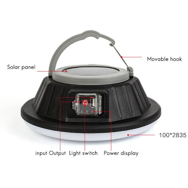 Solcellscampinglampa Bärbar Uppladdningsbar Tältlampa Ultra Ljus Stark Lampa för Camping Nödpromenad