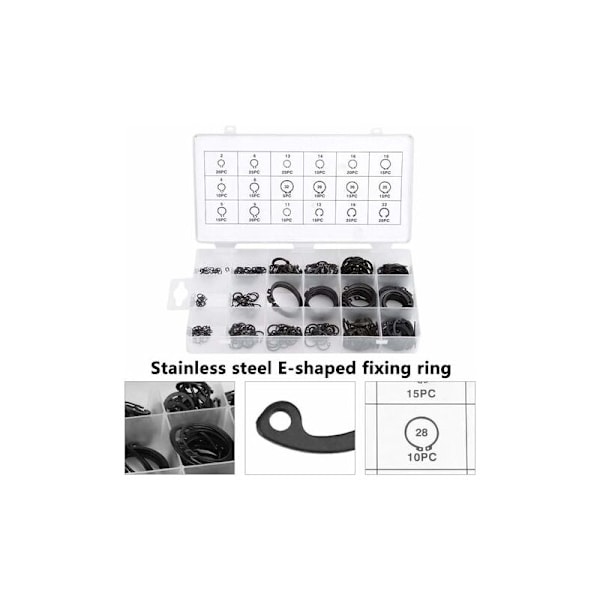 300 stk E-klips Cirklips, Eksterne Sikringsringer Sortiment, C-klips, Splitte Loop-skiver, 2mm-32mm