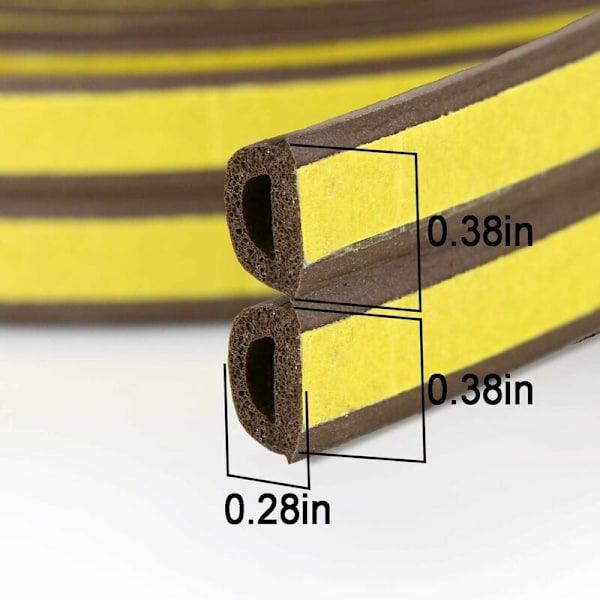 Dörrtätning, PVC-fönstertätning D-profil, dörr- och fönstertätning med stark vidhäftning, ljudisolering och väderskydd, 6 meter (brun)