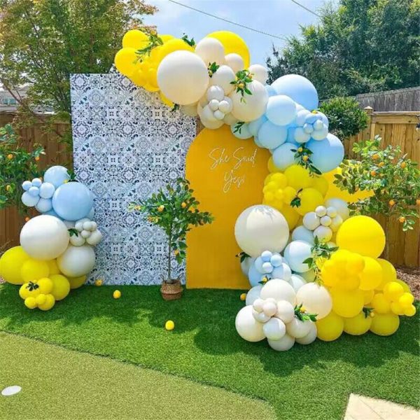 Ballonggirlang Kit för Babyshower - Blå, Gul och Vit Dubbelfyllda Ballonger