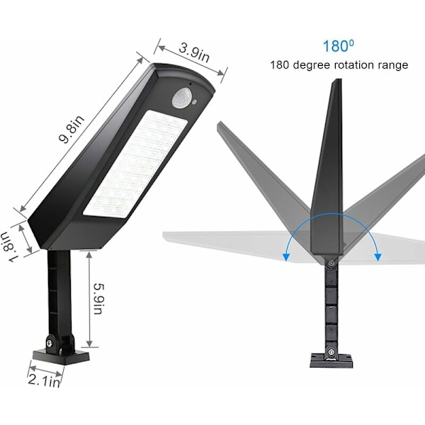 48 LED Udendørs Belysning 900lm Sensor LED Solcelle Vægge Lampe (IP65 Justerbar Nødpol Var Vandtæt 4 Tilstande af Have Terrasse Gærde Dæk Have Ai