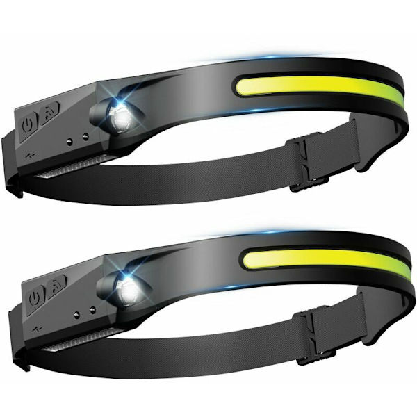 2 st LED-pannlampa 230 grader, COB+XPE 5 lägen, Sensorpannlampa, Vattentät USB-laddningsbar, för Löpning, Cykling, Reparation SY-2 [Energiklass A+++]
