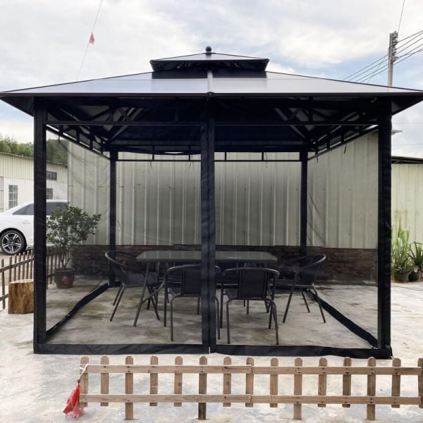 Universal erstatningsmyggnett for utendørs paviljong - 4 dører - med glidelås - for 10\" x 12\" paviljong (kun myggnetting) (svart, 3m x 3,6m), AAFG
