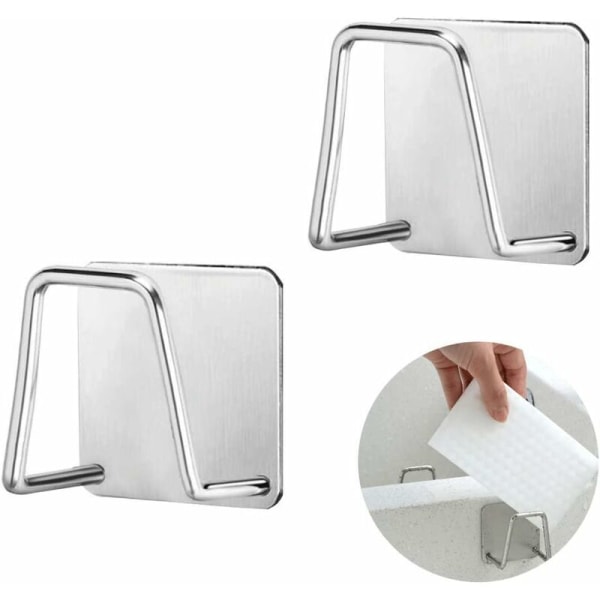 2pcs Adhesive Sponge Holder Sponge Holder No Drilling Sponge Holder for Kitchen Sink in 304 Stainless Steel Self-Adhesive Wall Hooks for Kitchen- Si