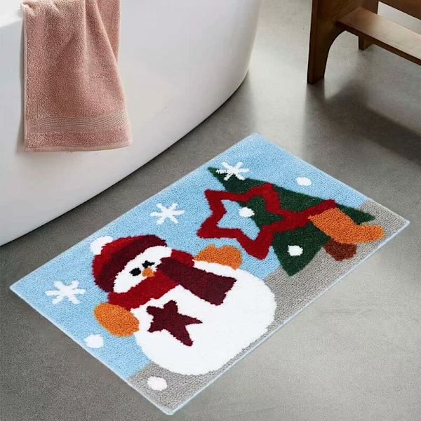 Jul Badrumsmatta, Mjuk, halkfri, absorberande, söt för badkar, dusch, badrum, juldekorationer (söt snögubbe, 30\" x 20\")