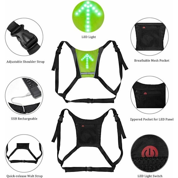 USB-oppladbart LED-sykkelvest med 48 LED-lys, LED-sykkellys Refleksvest med 4 moduser retningsindikator, sykkeltøy for sykling