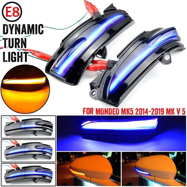For Mondeo MK5 2014-2019 Bil LED Dynamisk Sidespeil Lys Blinklys Blå Indikator