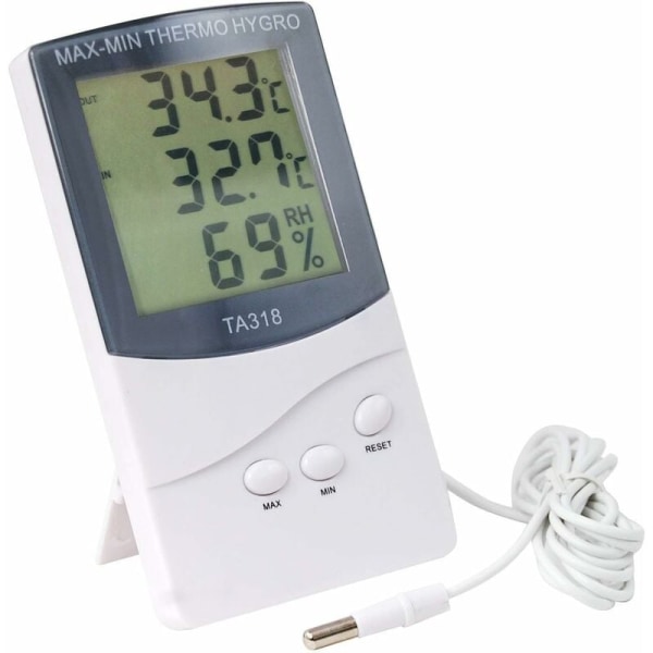 Digital termometer med två sensorer för inomhus- och utomhusbruk, perfekt för vintern. Visar - Temperatur, väder, larm och monteringskrok