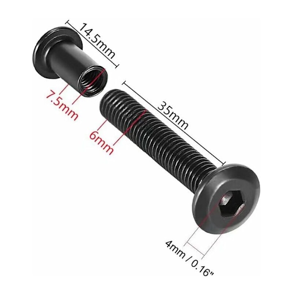 10 Sæt Skrueposter M6 Sorte Bolte Mødder Passer til 8mm Hul Dia Han M6 X 35mm Kulstofstål Sort Bæltespænde Bindende Bolte Læder Fastgørelse