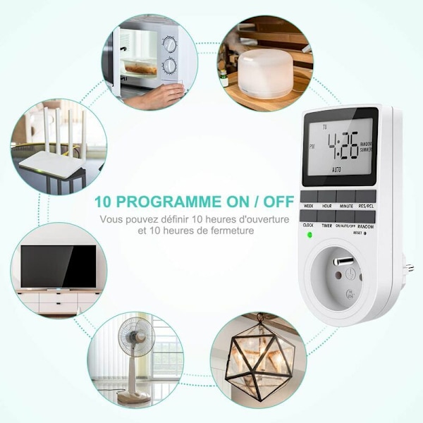 Digital programmerbar stikkontakt, ukentlig digital timer med LCD-skjerm, 12H/24H/7Dagers elektrisk stikkontakt-timer, energisparing for husholdningsapparater og belysning
