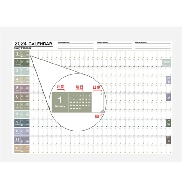 3 st 2024-kalender - Väggkalender 2024, 365 dagars affisch Vikbar kalender för skola, hemmakontor 29,2 x 20,7 tum