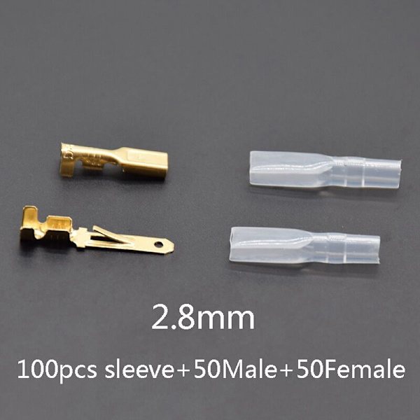 200 stk hunn- og hann-spade-klemmer hylsetrådkontakt for 22-16 AWG bilhøyttaler, 2,8 mm