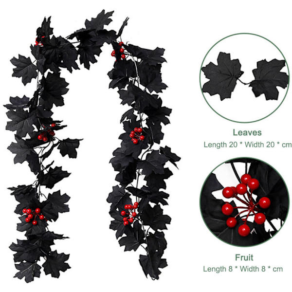Svart Konstgjord Lönnlöv Girlang Hängande Svarta Höstlöv Konstgjord Blomma Silke Vinstock Höstskörd Thanksgiving Halloween Heminredning