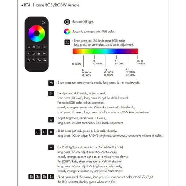 RT4 Tryck RGB / RGBW Strip Fjärrkontroll 2.4G Trådlös 3CH LED Ljus Lampa Controller