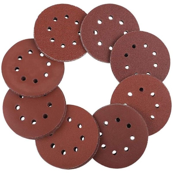 Slippapper för slipning 125mm Velcro - 100 stycken Orbitalslippapper 8 hål Varje 20 x 60/80/100/120/240 Korn Excentrisk Rund Slippapper 125mm
