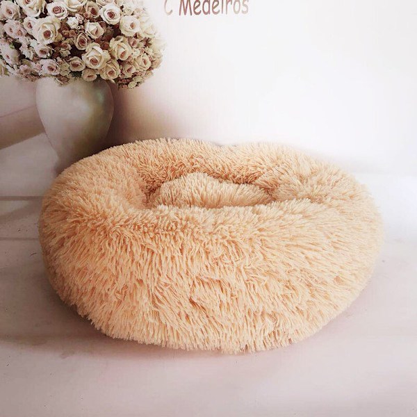 Plys Hundekøje, Kattekøje, Vaskbar Hvalpe Rund Pude Sofa, Kæledyr Blød Donut Kurv, Rolig Seng med Skridsikker Bund, Kattenest Seng (Champagne 40CM)