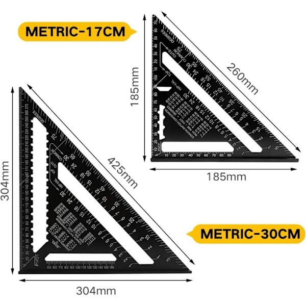 Professionel Metrisk Trekantvinkel, 30cm/300mm Høj Præcision Tømrer Vinkel, Aluminium Legering Tømrer Vinkelmåler Træ Måleværktøj Speed ​​Sq