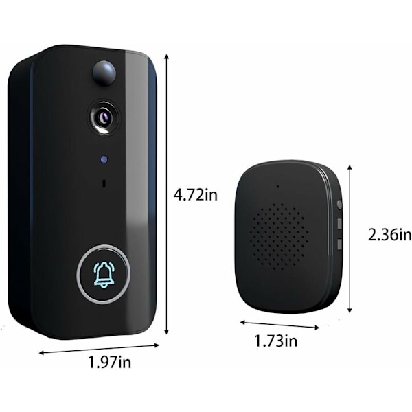 Videodørklokke med ringeklokke - Smart HD nattesyn dørklokke med PIR-sensor, 38 ringetoner, genopladelig tyverisikret sikkerhedsdørklokke
