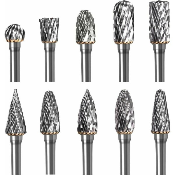 Dubbelskurna karbidfräsar för trä, gravering, volframfräsar med 3 mm skaft för metallskärning, polering, gravering, slipmaskin, 10 st