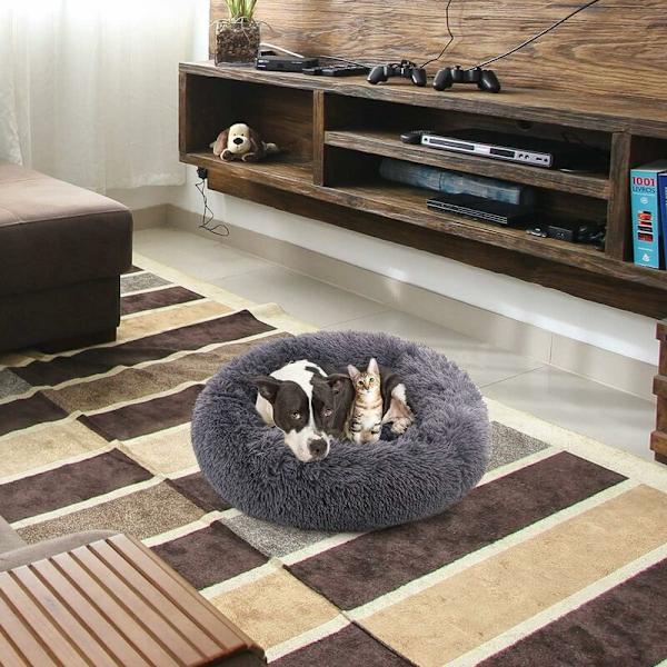 Donut Dog Cat Bed, Myk Plush Dyreputer, Anti-Skli Maskinvaskbar Selvvarmende Dyrebed - Forbedret Søvn for Katter Små og Mellomstore Hunder (Flere Størrelser