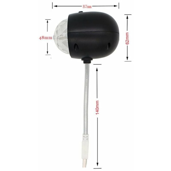 USB-diskopallo, RGB-värinen pyörivä LED-juhlalamppu 3 W:n kirjan kanssa, USB-käyttöinen (musta)