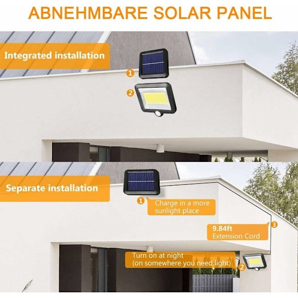 100 LED Solcellelys Udendørs - 3 Sensortilstande Sikkerhedslygter, IP65 Vandafvisende Super Lysstyrke Lys med 5 m Kabel Nem at Installere Udendørs Væglygte til
