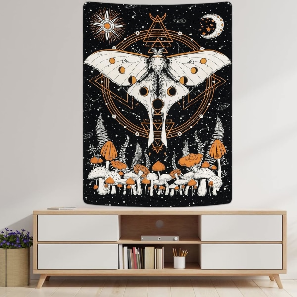 Luna Moth Butterfly Gobestry Sol och Måne Gobeläng Solförmörkelse Månförmörkelse Gobeläng Naturlig Mystisk Dekorativ Väggupphängning i sovrummet (150*130)