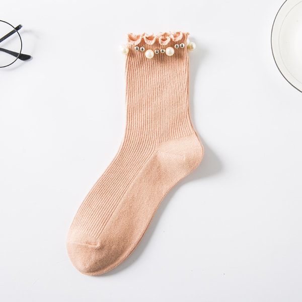 4 par søte perlesokker, lave sokker, ensfarget uformelle stripete elastiske sokker