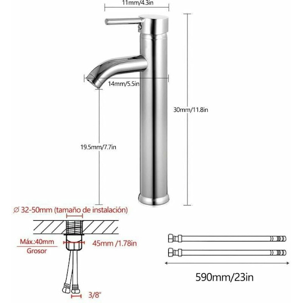 Vaskemixer, Baderom med Høy Vaskemixer for Vask eller Baderomsvask, Justerbar Varmt og Kaldt Vaskemixer.