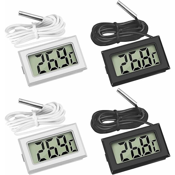 Mini Digital LCD Termometer Temperatur med Temperaturgivare Sensor Testare (2X Svart 2X Vit)