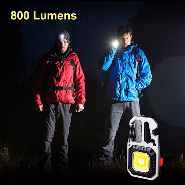 Mini Arbetslampa, 7 Lägen, LED Inspektionslampor, Nyckelring, 800 Lumen, Laddningsbar Arbetslampa med Flasköppnare