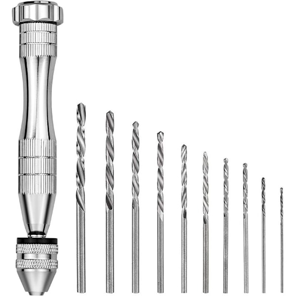Mini Handborr med 10 Mikroborr 0,8mm-3,0mm Vridborr Mini Mikro Handborrverktyg för Modell Valnöt Amber Oliv Nötter