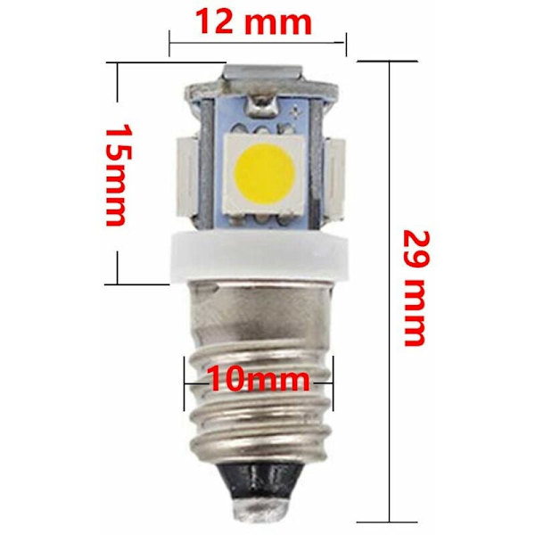 E10 AC LED-pærer - 10 stk 6V 5 LED-lamper - E10 Miniaturskrue 50Lm (AC 6V)