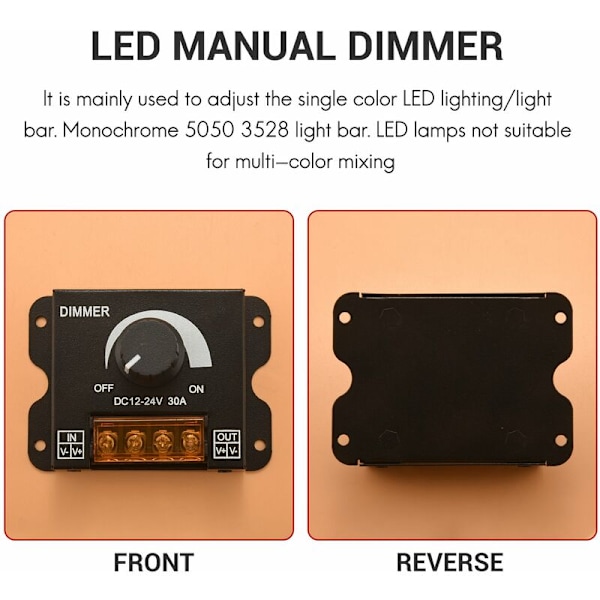 LED-ljusjusterare DC 12-24V 30A / Ingen stroboskop med knappströmbrytare LED-ljusramp Dimmerbrytare