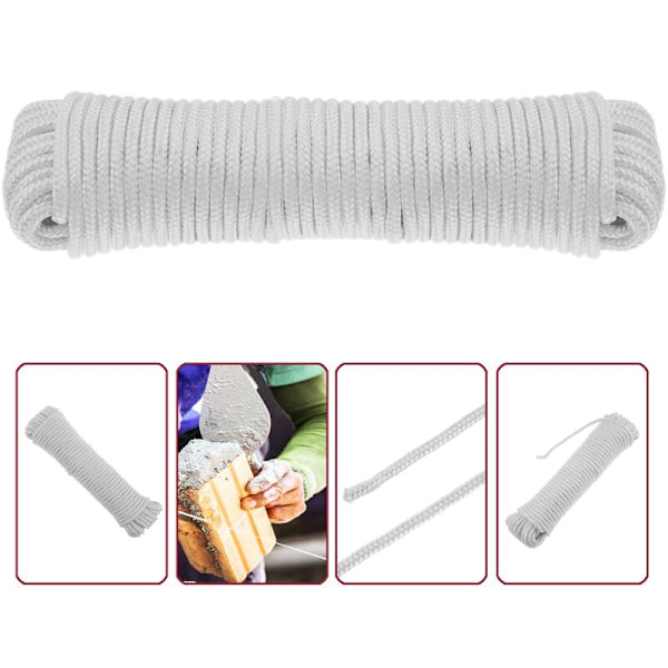 Vit polyesterflätad rep 20 m x 6 mm