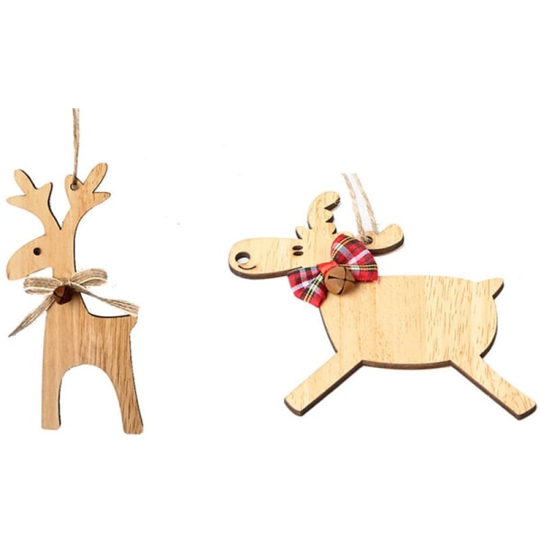 2 Pieces Series Christmas Tree Pendants, Wooden Elk Ornaments, Wooden Hanging Decorations, New Year Holiday Party Decorations